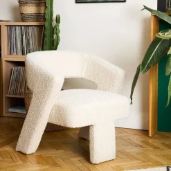 Fabrique de Styles Fauteuils>Fauteuil en tissu bouclette - Klosen Ivoire