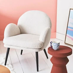 Fabrique de Styles Fauteuils>Fauteuil en tissu effet laine bouclette - oria Blanc