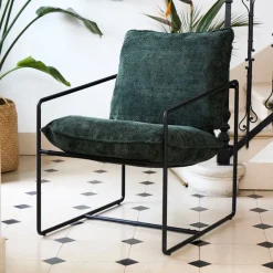 Fabrique de Styles Fauteuils>Fauteuil en tissu et fer émeraude - Elément Emeraude