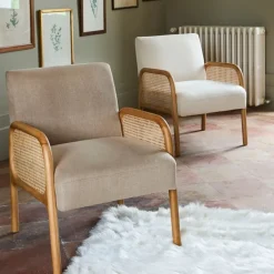 Fabrique de Styles Fauteuils>Fauteuil en tissu et hévéa - Firmin Beige