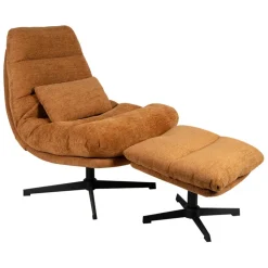 Fabrique de Styles Fauteuils>Fauteuil et repose pied en tissu et fer noir - Lery Brun