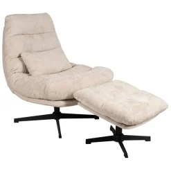 Fabrique de Styles Fauteuils>Fauteuil et repose pied en tissu beige et fer noir - Lery Beige , noir