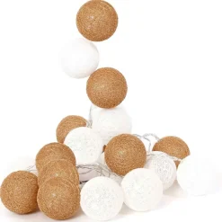 Fabrique de Styles Déco Lumineuse>Guirlande boule blanc et or 20 leds Blanc, Doré