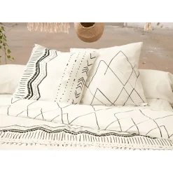 Fabrique de Styles Housses De Couette>Housse de couette 240x220 cm et 2 taies d'oreiller 60x60cm berbère - Gaia Blanc, Noir