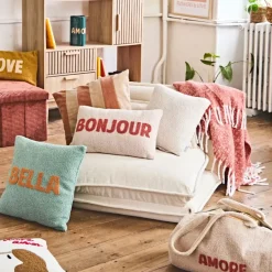 Fabrique de Styles Coussins Et Housses>Housse de coussin bouclette "Bella" et camel 45x45cm - Funky Vert