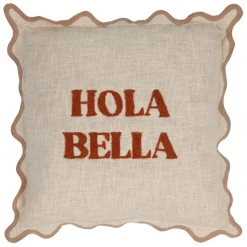 Fabrique de Styles Coussins Et Housses>Housse de coussin brodée hola Bella en coton 45x45cm - Lumi Terracotta