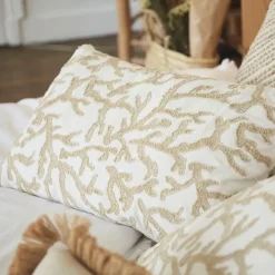 Fabrique de Styles Coussins Et Housses>Housse de coussin coton motif coreil blanc et beige 50x30cm - estran Blanc, Beige