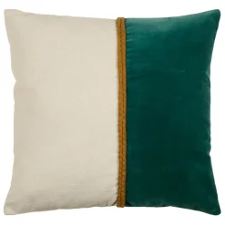 Fabrique de Styles Coussins Et Housses>Housse de coussin en velours coton émeraude et écru 45x45cm - Neo Emeraude