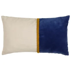 Fabrique de Styles Coussins Et Housses>Housse de coussin en velours coton et écru 50x30cm - Neo Indigo