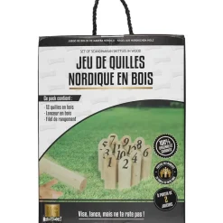 Fabrique de Styles Jeux>Jeu de quilles nordique en pin + filet de rangement Naturel, Noir