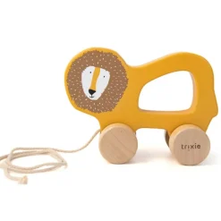 Fabrique de Styles Jouets>Jouet à tirer en bois - mr. lion Jaune