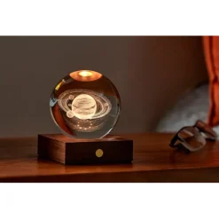Fabrique de Styles Lampes À Poser>Lampe boule de cristal 3D saturne Marron
