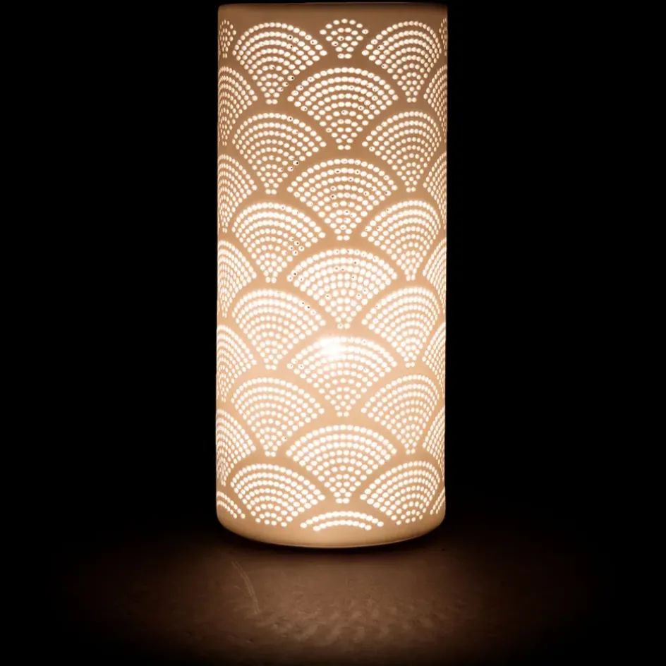 Fabrique de Styles Lampes À Poser>Lampe cylindre en porcelaine h27.5cm - mandarin Blanc