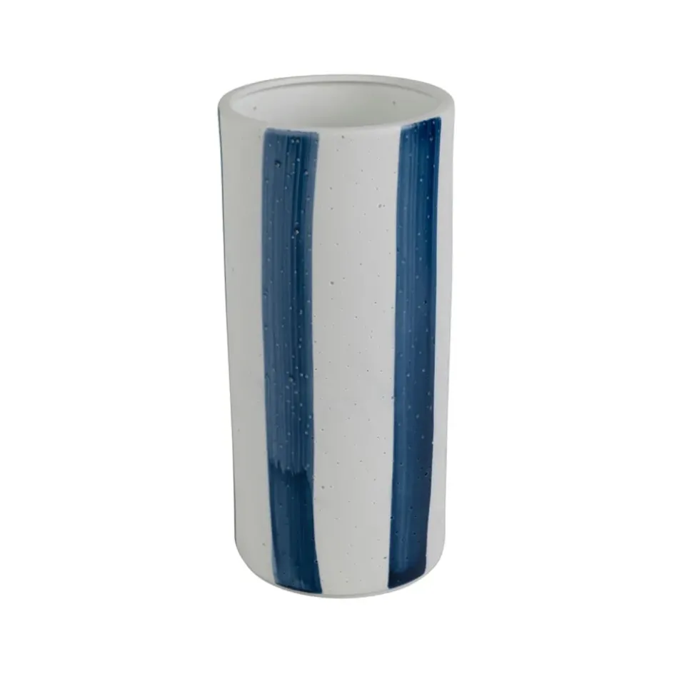 Fabrique de Styles Lampes À Poser>Lampe cylindre en porcelaine rayée et blanc h24cm - Alaria Indigo