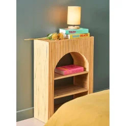 Fabrique de Styles Lampes À Poser>Lampe en bois d'hévéa et coton naturel et h24cm - Filen Moutarde