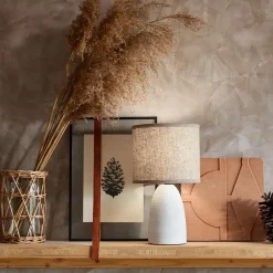 Fabrique de Styles Lampes À Poser>Lampe en céramique he mat et lin h26cm - Gaïa Blanc