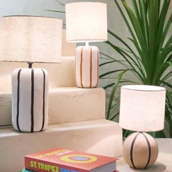 Fabrique de Styles Lampes À Poser>Lampe en céramique rayée et noir h34cm - Paese Brun