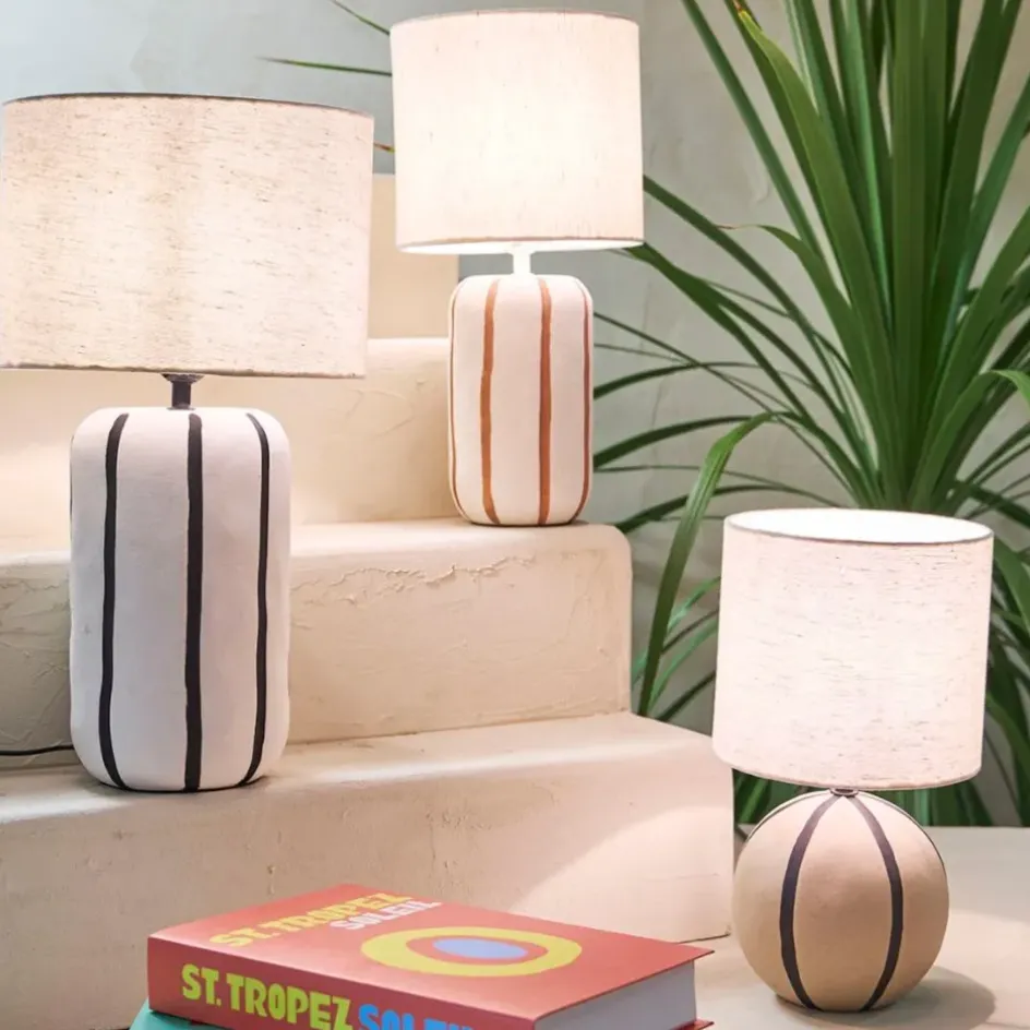 Fabrique de Styles Lampes À Poser>Lampe en céramique rayée et noir h34cm - Paese Brun