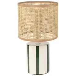 Fabrique de Styles Lampes À Poser>Lampe en céramique rayée émeraude et blanc h27cm - Medi Emeraude