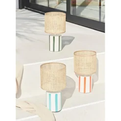 Fabrique de Styles Lampes À Poser>Lampe en céramique rayée émeraude et blanc h27cm - Medi Emeraude