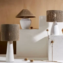 Fabrique de Styles Lampes À Poser>Lampe en fer et jute h41cm - Quintao Blanc