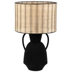 Fabrique de Styles Lampes À Poser>Lampe en fer et rotin h49cm - Haleg Noir