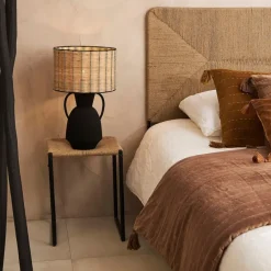 Fabrique de Styles Lampes À Poser>Lampe en fer et rotin h49cm - Haleg Noir