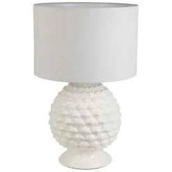 Fabrique de Styles Lampes À Poser>Lampe en porcelaine et lin blanc h59cm - Phebe Blanc, Lin