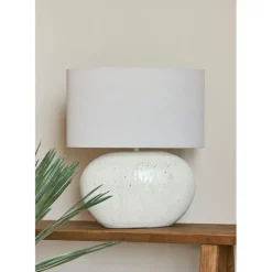 Fabrique de Styles Lampes À Poser>Lampe en terre cuite et lin blanc h50cm - Tahra Blanc, Lin