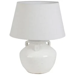 Fabrique de Styles Lampes À Poser>Lampe en terre cuite et lin blanc h47cm - Tahra Blanc, Lin