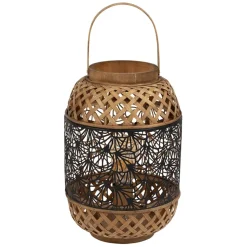 Fabrique de Styles Lampes À Poser>Lampe lanterne en fer et bambou h36.5cm noir et doré - flaural Noir, Doré