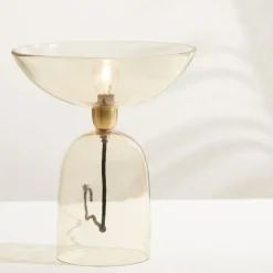 Fabrique de Styles Lampes À Poser>Lampe ronde en verre h33.5cm - champart Ambre