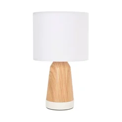 Fabrique de Styles Lampes À Poser>Lampe touch métal effet bois et coton blanc h33cm - Baltik Naturel, Blanc