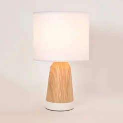 Fabrique de Styles Lampes À Poser>Lampe touch métal effet bois et coton blanc h33cm - Baltik Naturel, Blanc