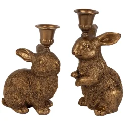 Fabrique de Styles Photophores, Bougeoirs Et Lanternes>Lot de 2 bougeoirs lapin en poudre de pierre et fer - Floreal Mordoré