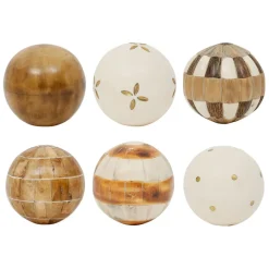 Fabrique de Styles Petits Objets Déco>Lot de 6 boules décoratives en résine et ivoire d10cm - Karumba Brun