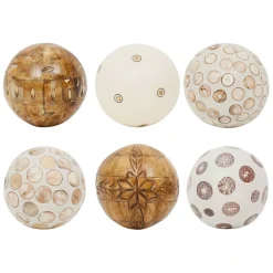 Fabrique de Styles Petits Objets Déco>Lot de 6 boules décoratives en résine ivoire et brun - Yumbe Brun, blanc