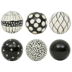 Fabrique de Styles Petits Objets Déco>Lot de 6 boules décoratives en résine noir et blanc d10cm - Etnik Noir, Blanc