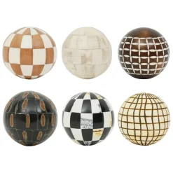 Fabrique de Styles Petits Objets Déco>Lot de 6 boules décoratives en résine brun et ivoire - Sumba Brun foncé