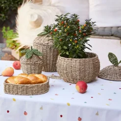 Fabrique de Styles Paniers Et Corbeilles>Lot de 2 corbeilles fraise en jonc de mer naturel et vert - Les Fruits Naturel, Vert