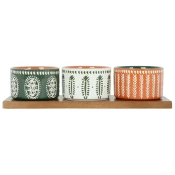 Fabrique de Styles Bols Et Coupelles>Lot de 3 coupelles en grès et plateau terracotta, vert et blanc - romance vegetal Multicolore