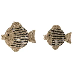 Fabrique de Styles Déco À Suspendre Et Adhésive>Lot de 2 décoration murale poisson en jonc de mer naturel et bleu - Eté A La Mer Naturel, Bleu