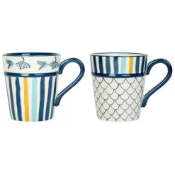Fabrique de Styles Tasses Et Mugs>Lot de 2 mugs en grès bleu - un été à la mer Marine