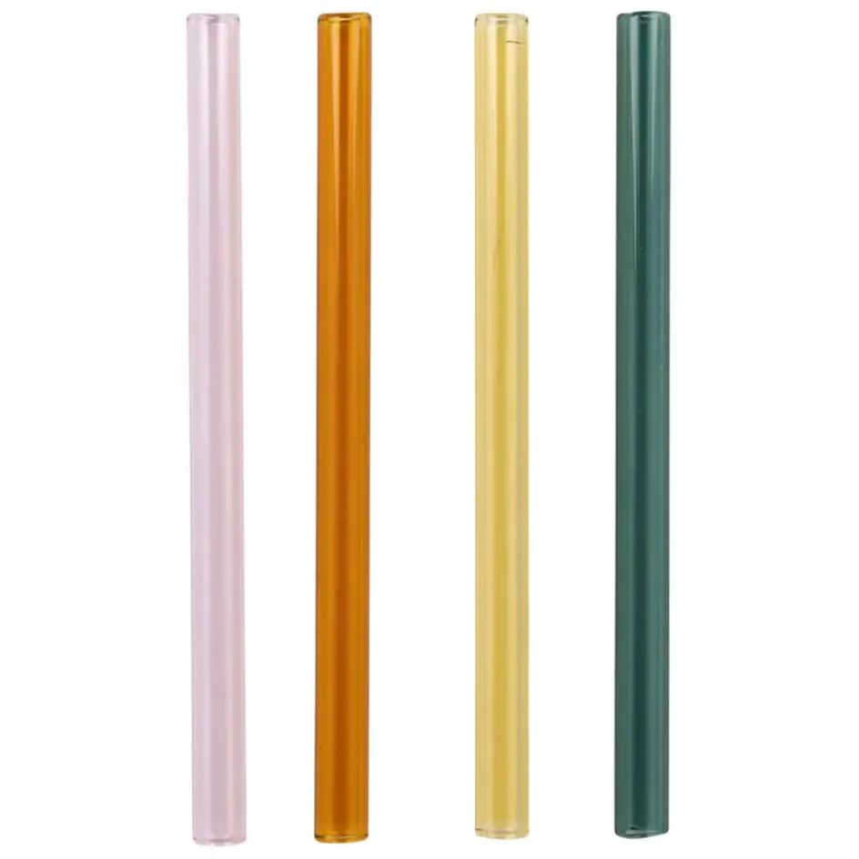 Fabrique de Styles Accessoires Réutilisables>Lot de 4 pailles en verre borosilicate h14cm - Funny Multicolore
