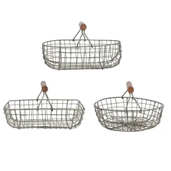 Fabrique de Styles Paniers Et Corbeilles>Lot de 3 paniers en fer avec anse en bois Naturel