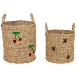 Fabrique de Styles Paniers Et Corbeilles>Lot de 2 paniers en jonc de mer naturel et cerise rouge - Les Fruits Naturel, Rouge