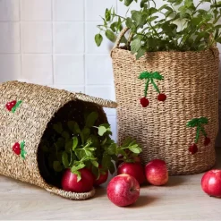 Fabrique de Styles Paniers Et Corbeilles>Lot de 2 paniers en jonc de mer naturel et cerise rouge - Les Fruits Naturel, Rouge