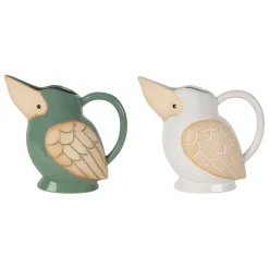 Fabrique de Styles Carafes Et Pichets>Lot de 2 pichets oiseau en grès blanc et sauge 1L - Calao Sauge, Blanc