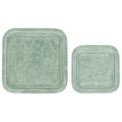 Fabrique de Styles Plateaux>Lot de 2 plateaux carré en fer émaillé - Baroque Sauge