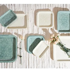 Fabrique de Styles Plateaux>Lot de 2 plateaux en fer émaillé - Baroque Sauge